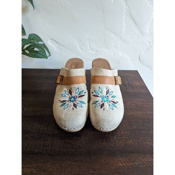 Toms Elisa Canvas Embroidered Wooden Heeled Clog Shoes - Size 9.5 - Picture 3 of 11
